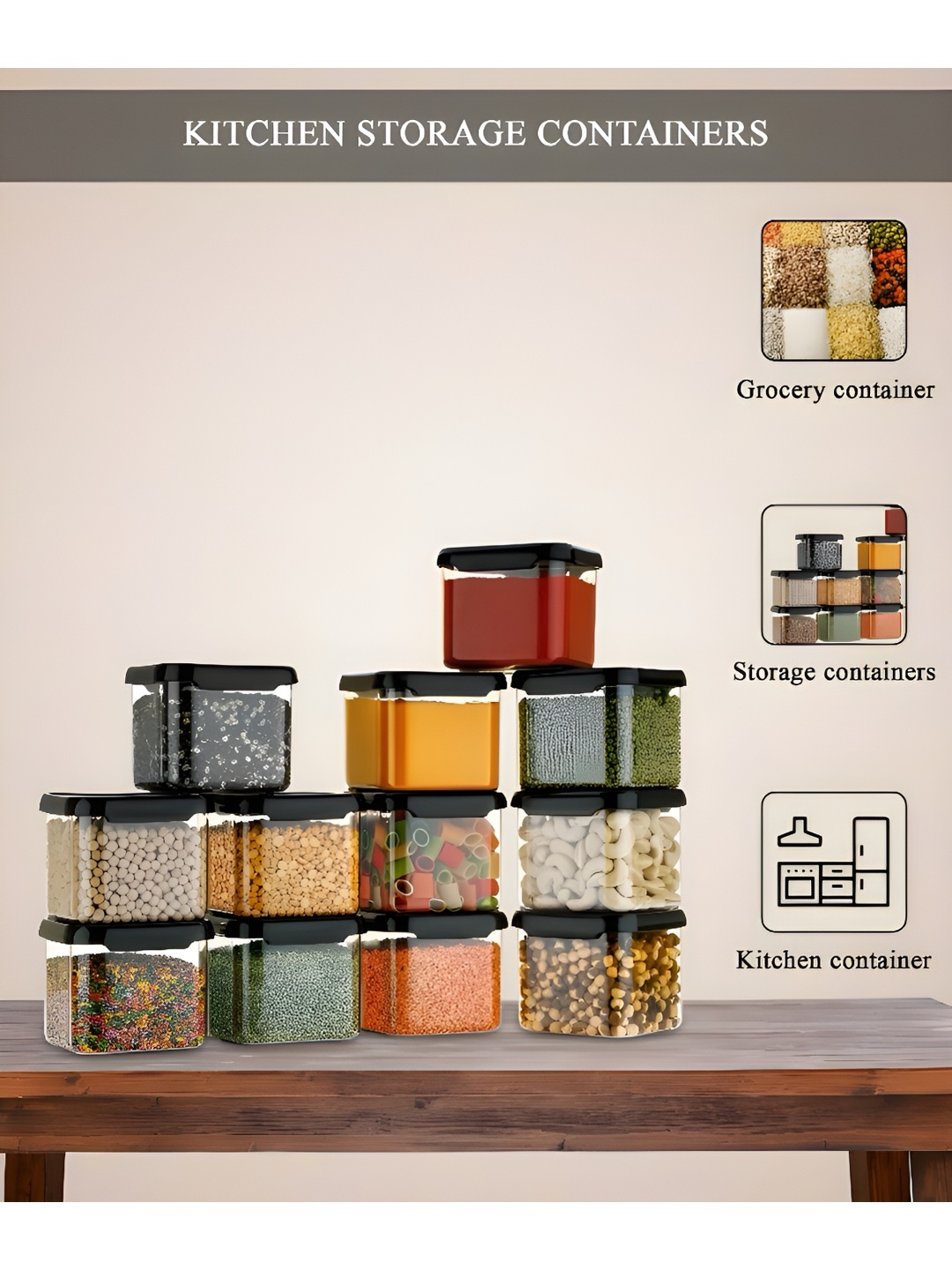 

STARKENDY Black & Transparent 12 Pieces Storage Containers 500 ml