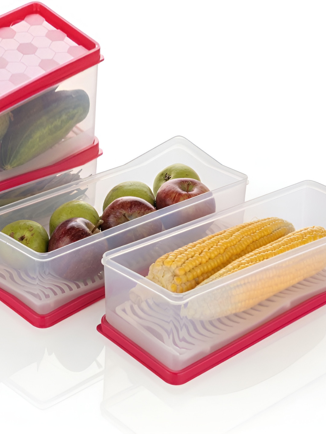 

STARKENDY Red & Transparent 4 Pieces Fridge Container 1.6 ltr each