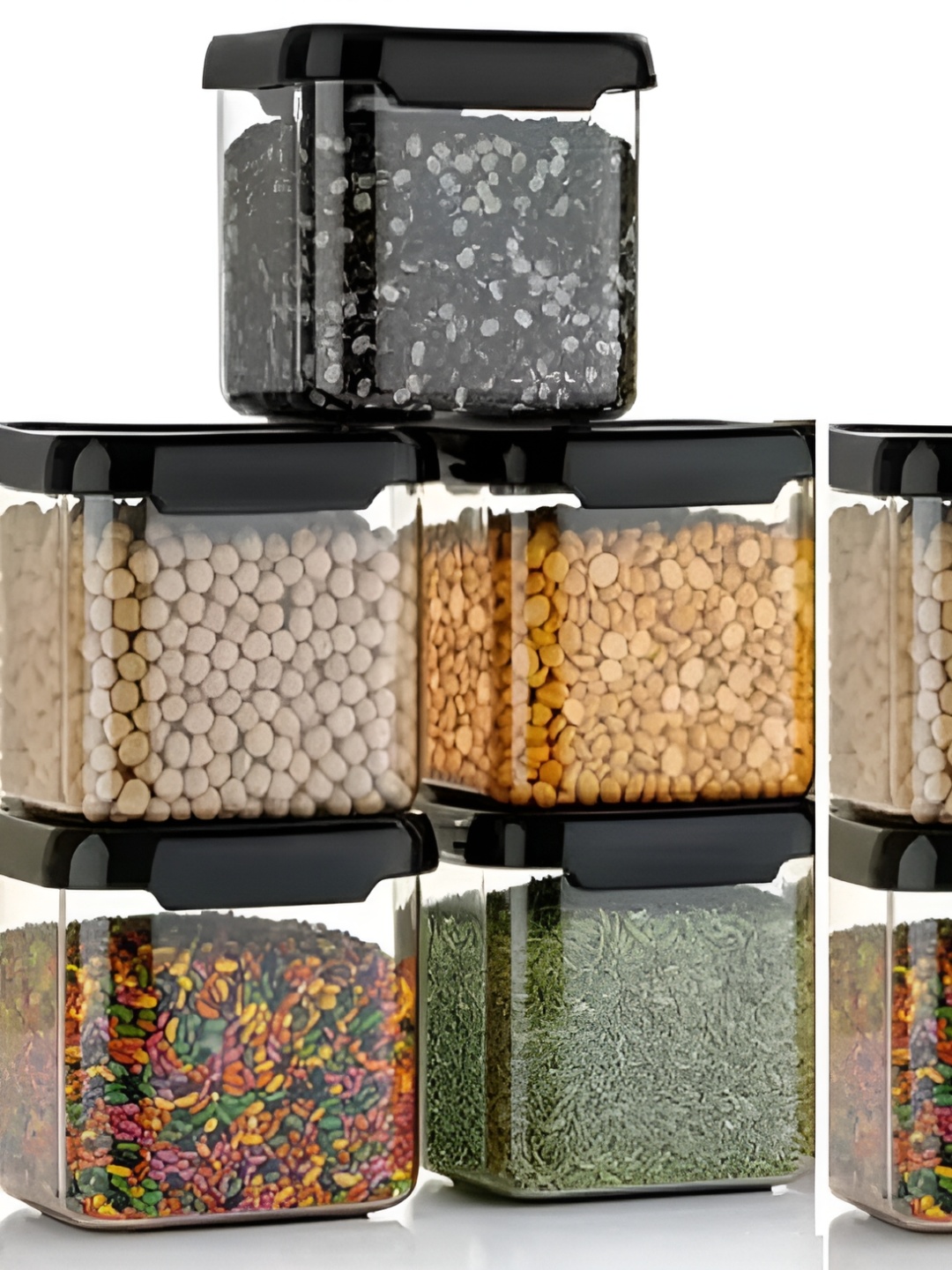 

STARKENDY Black & Transparent 12 Pieces Easy to Clean Canister 500 ml Each