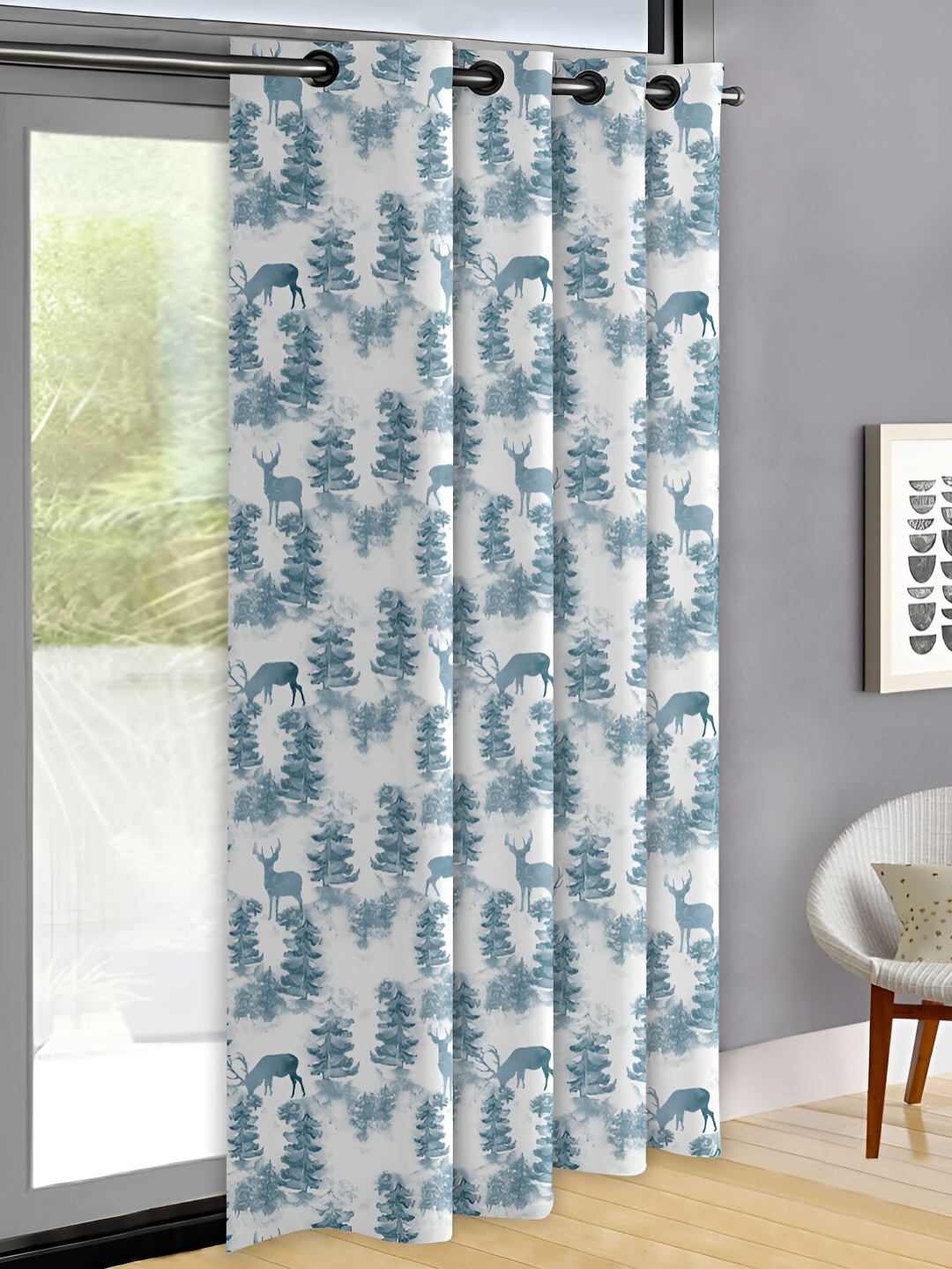 

OASIS Blue & White Floral Printed Door Curtain