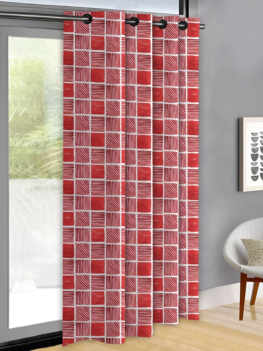 

OASIS Red & White Geometric Printed Door Curtain