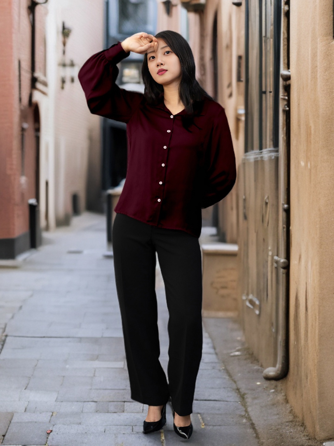 

Zink Studio Spread Collar Long Sleeves Regular Fit Casual Shirt, Maroon