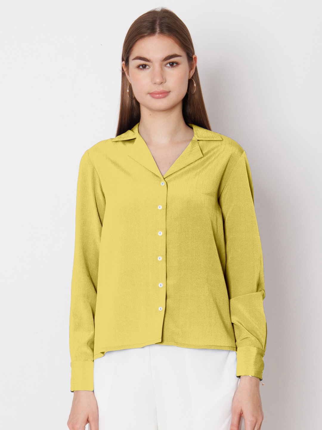 

Zink Studio Spread Collar Long Sleeves Slim Fit Casual Shirt, Yellow