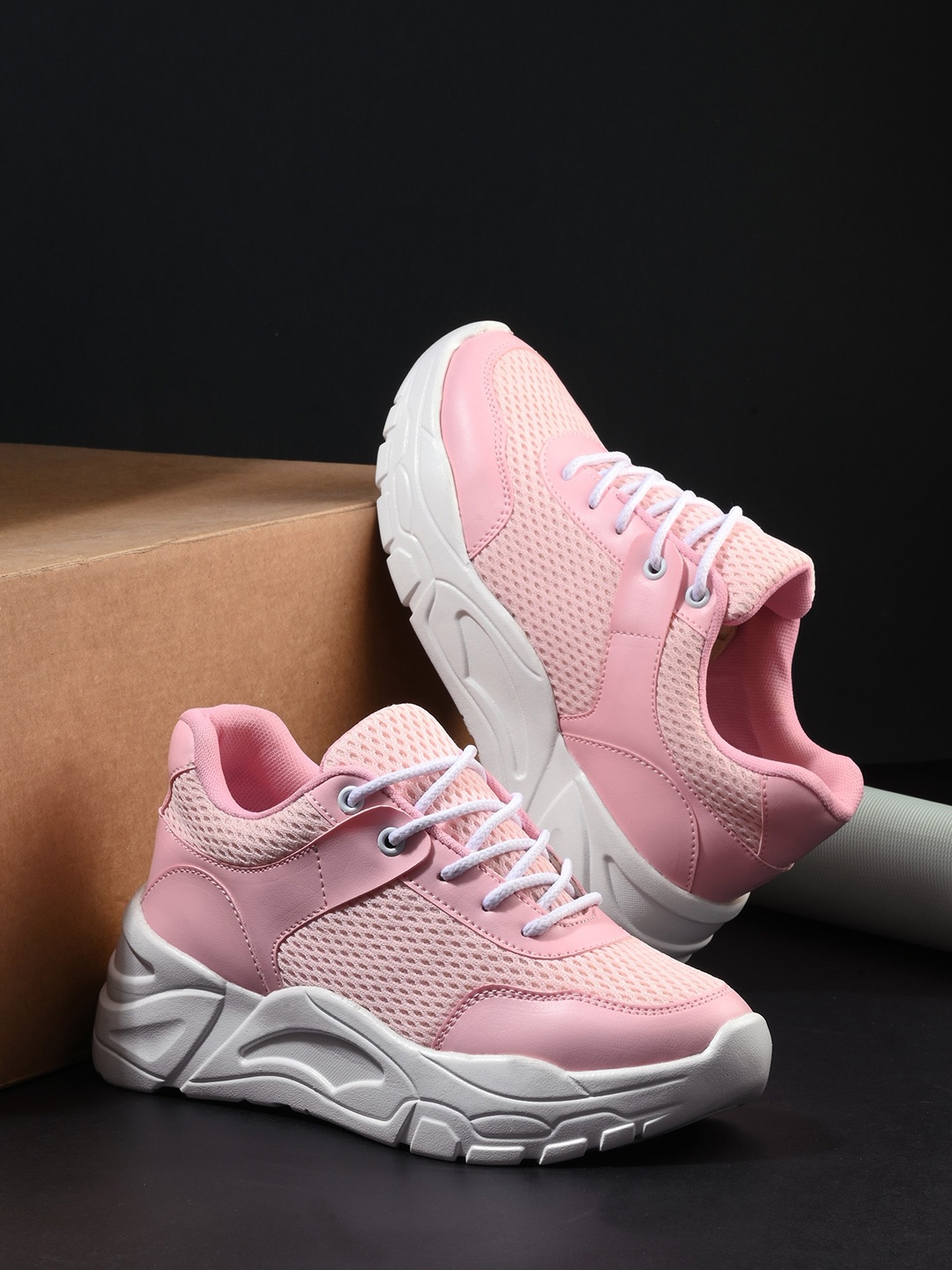 

The Roadster Lifestyle Co. Women Pink Textured Round Toe Comfortable Sneakers