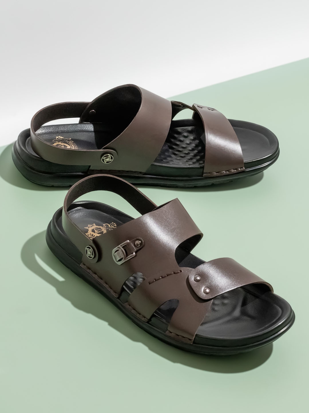 

ATESBER by Inc.5 Men Leather Comfort Sandals, Brown