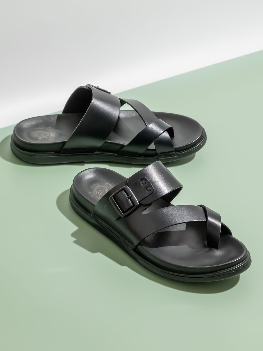 

ATESBER by Inc.5 Men Leather Comfort Sandals, Black