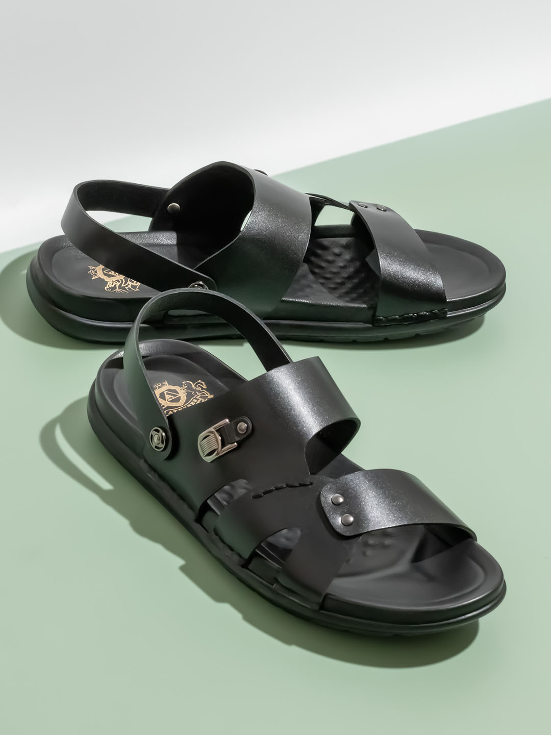 

ATESBER by Inc.5 Men Leather Comfort Sandals, Black