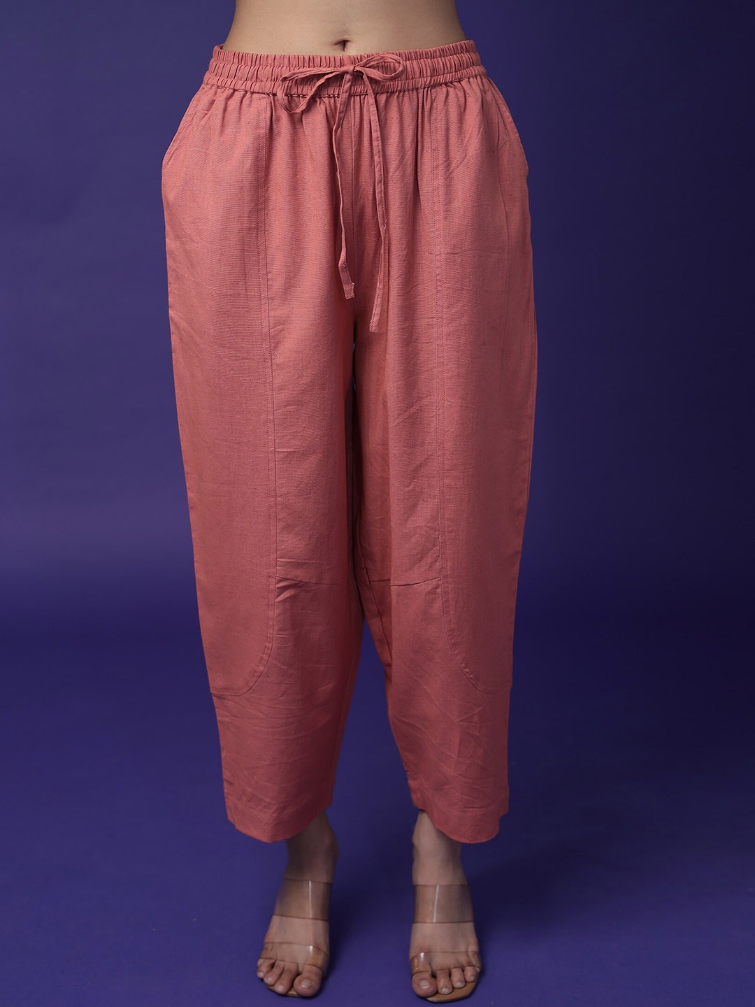 

ZARI Women Jaipur Cotton Mid-Rise Regular Fit Regular Trousers, Peach