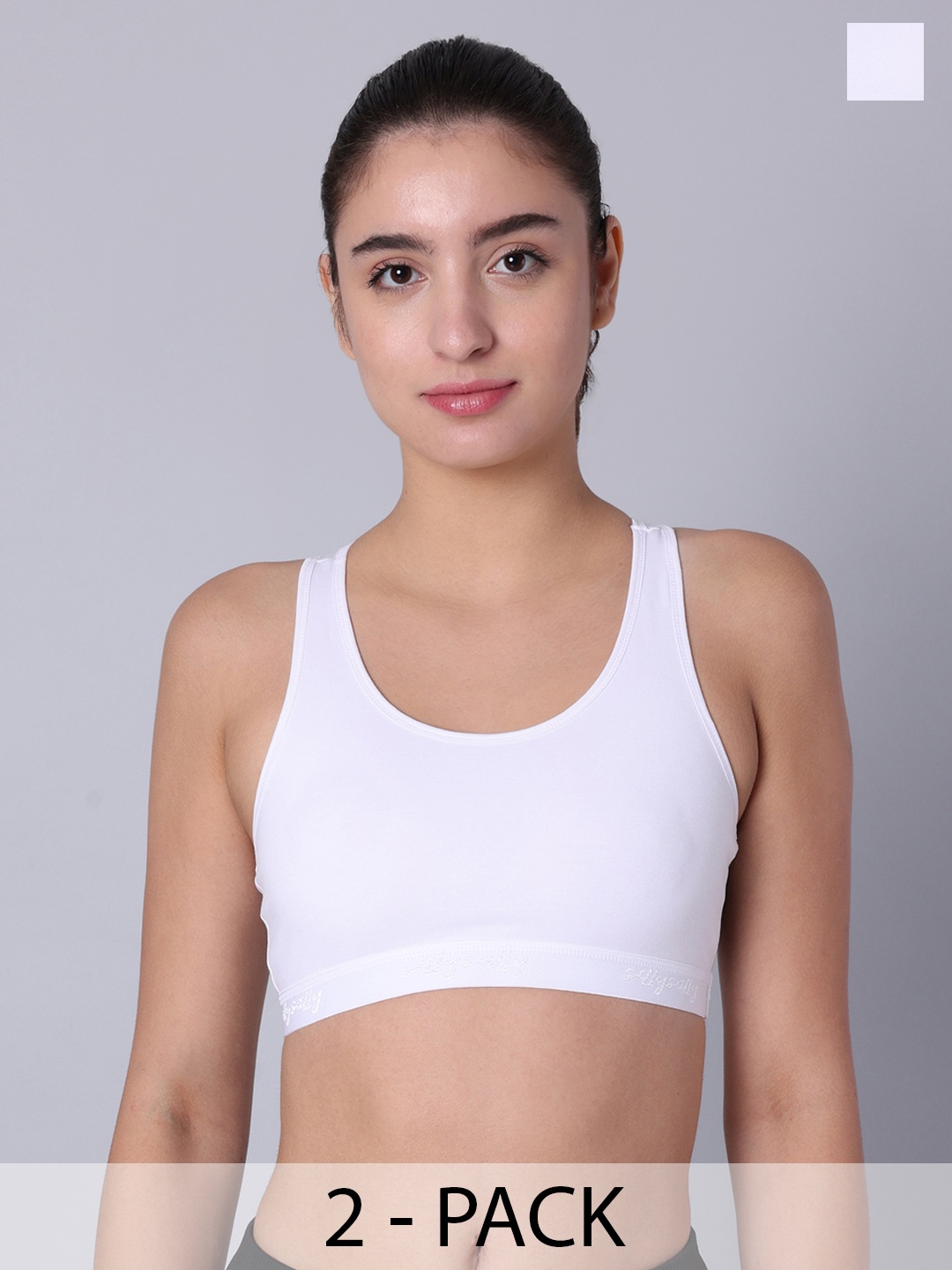 

Sillysally Pack Of 2 Full Coverage Non Padded Workout Bra with All Day Comfort, White