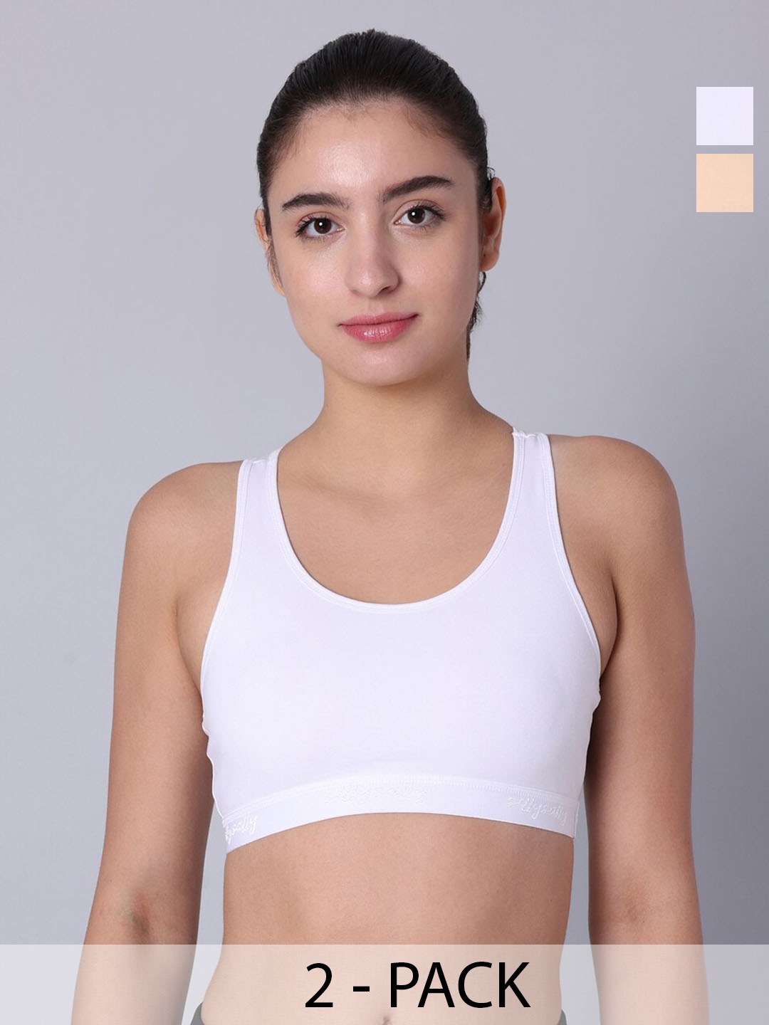 

Sillysally Pack Of 2 Full Coverage Non Padded Workout Bra with All Day Comfort, White
