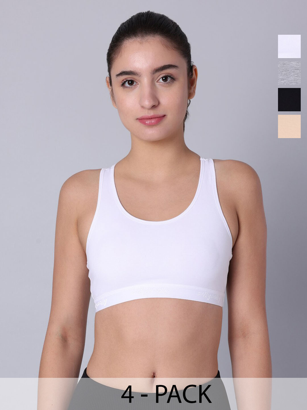 

Sillysally Pack Of 4 Full Coverage Non Padded Workout Bra with All Day Comfort, White