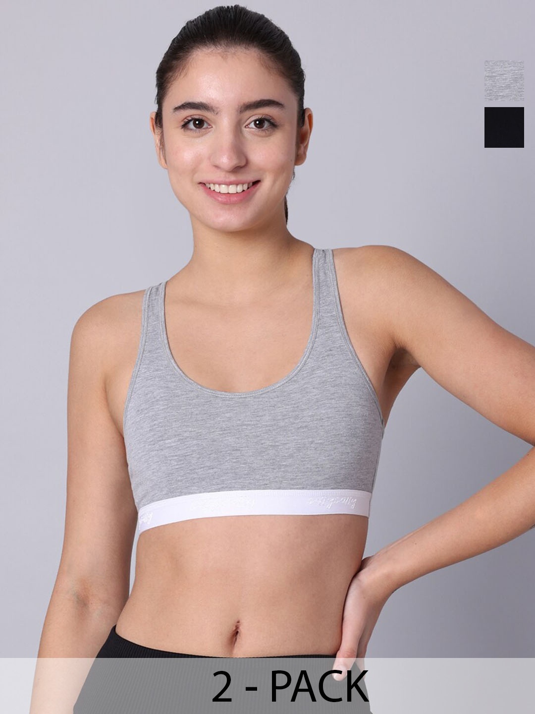 

Sillysally Pack of 2 Full Coverage Racerback Super Support Bra All Day Comfort, Grey