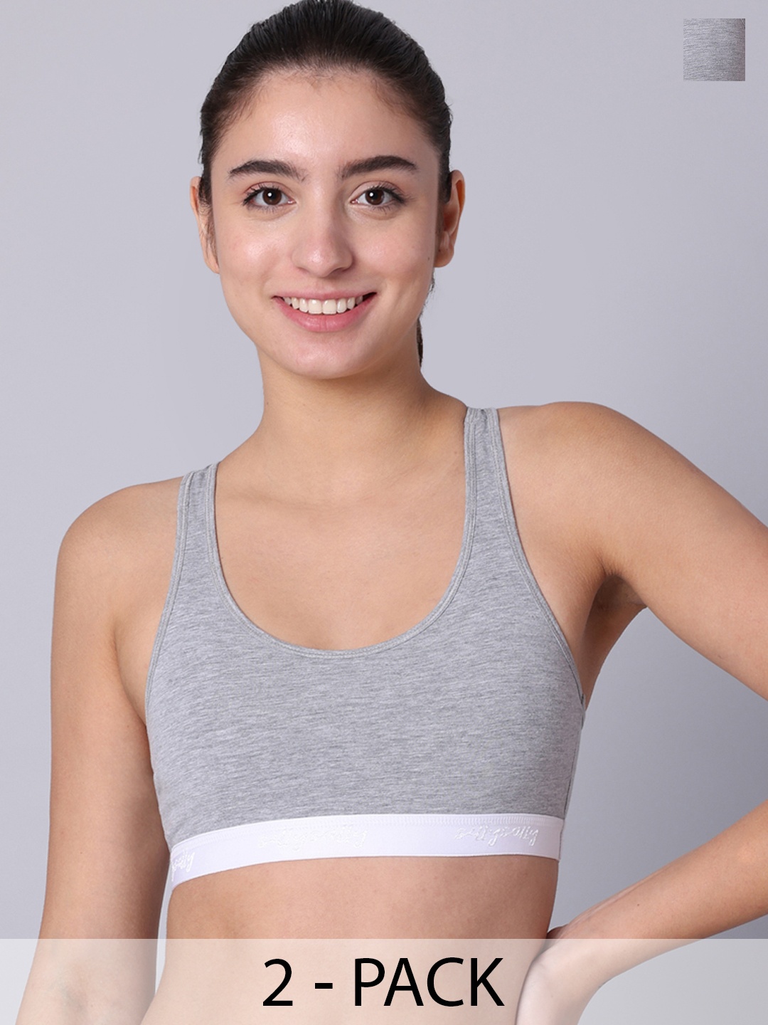 

Sillysally Pack of 2 Full Coverage Racerback Super Support Bra All Day Comfort, Grey melange