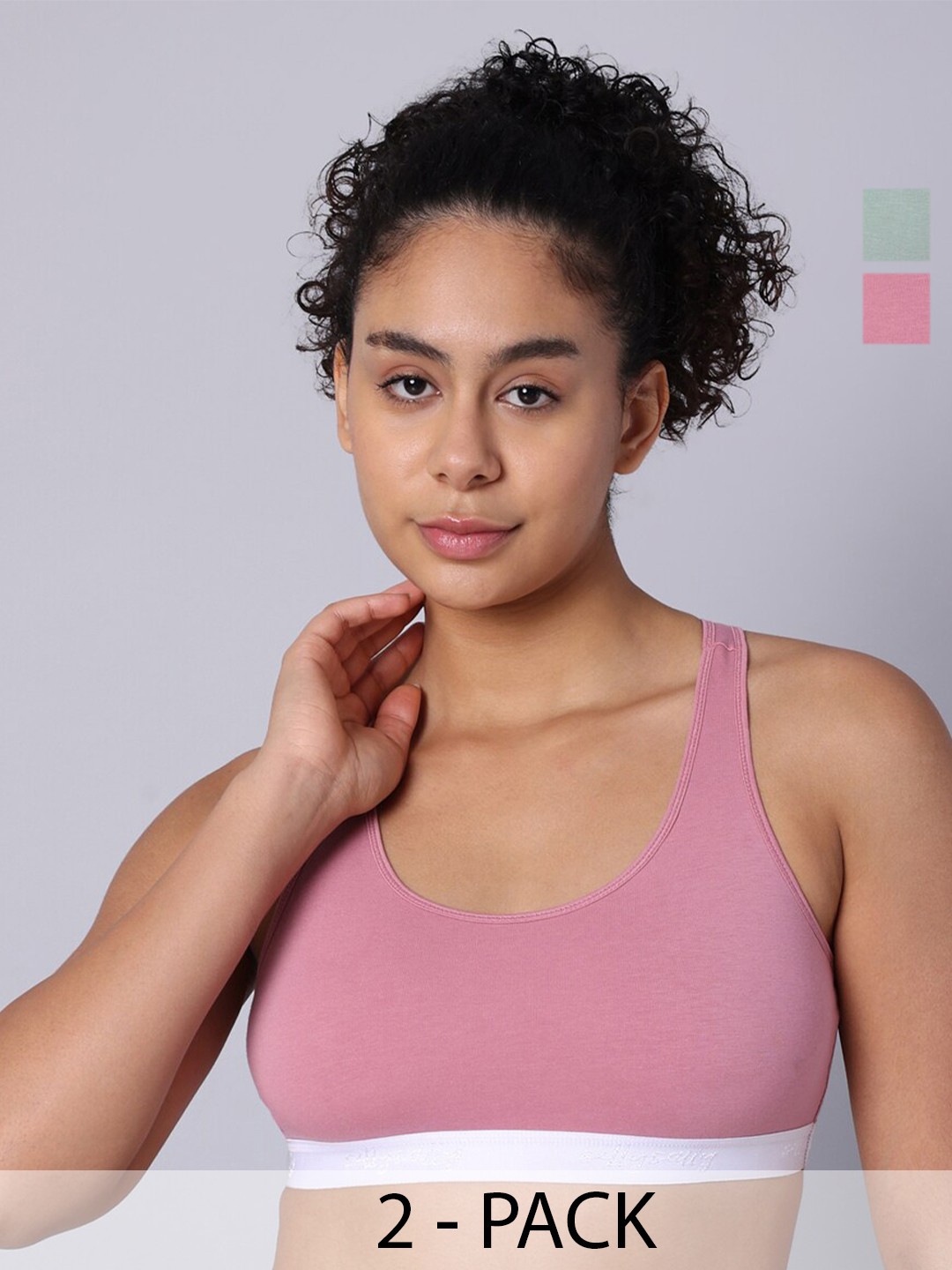 

Sillysally Pack of 2 Full Coverage Racerback Workout Bras With All Day Comfort, Pink