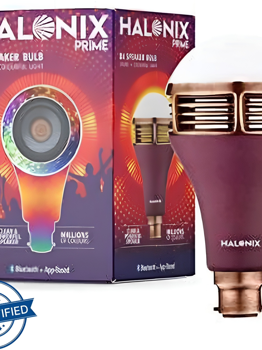 

Halonix Prime Gold Toned Purple Textured DJ Speaker Ceiling Blub
