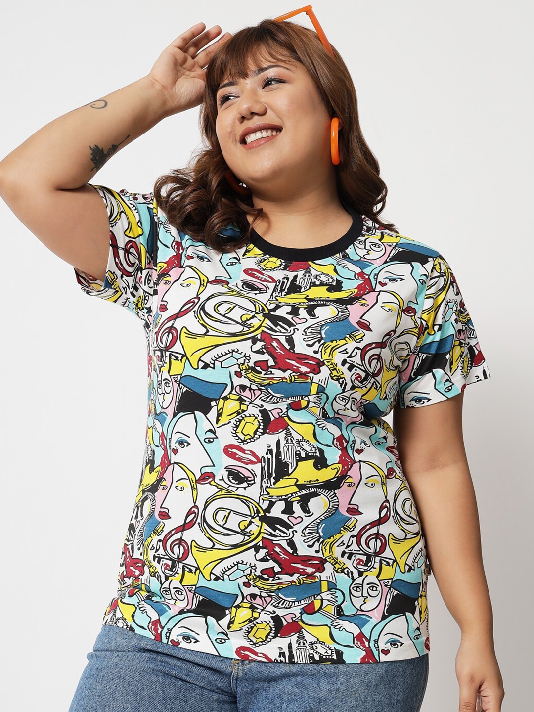 BEYOUND SIZE - THE DRY STATE Plus Size Graphic Printed Cotton T-shirt, White