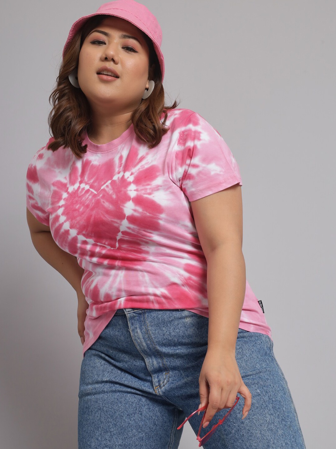 

BEYOUND SIZE - THE DRY STATE Plus Size Tie and Dye Round Neck Short Sleeves Cotton T-shirt, Pink
