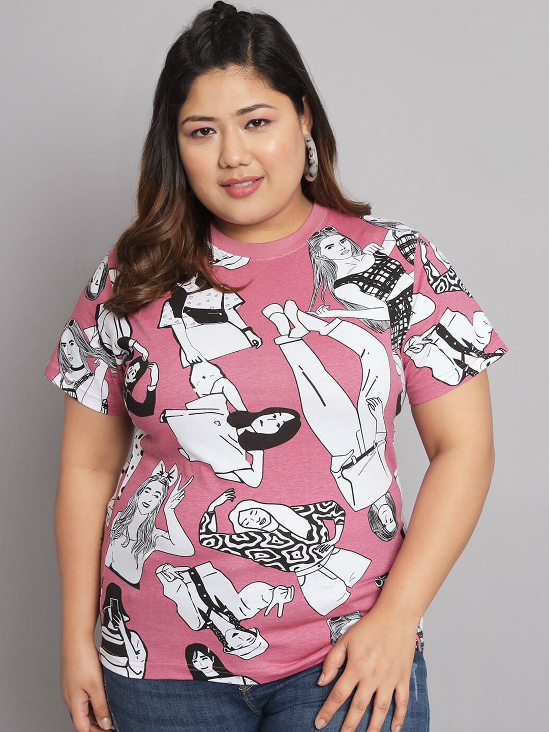 

BEYOUND SIZE - THE DRY STATE Plus Size Graphic Printed Short Sleeves Cotton T-shirt, Rose
