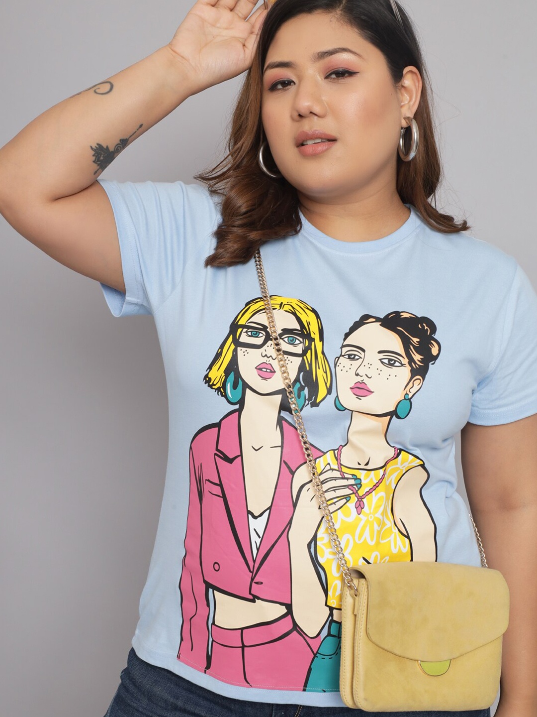 

BEYOUND SIZE - THE DRY STATE Plus Size Graphic Printed Cotton T-shirt, Blue