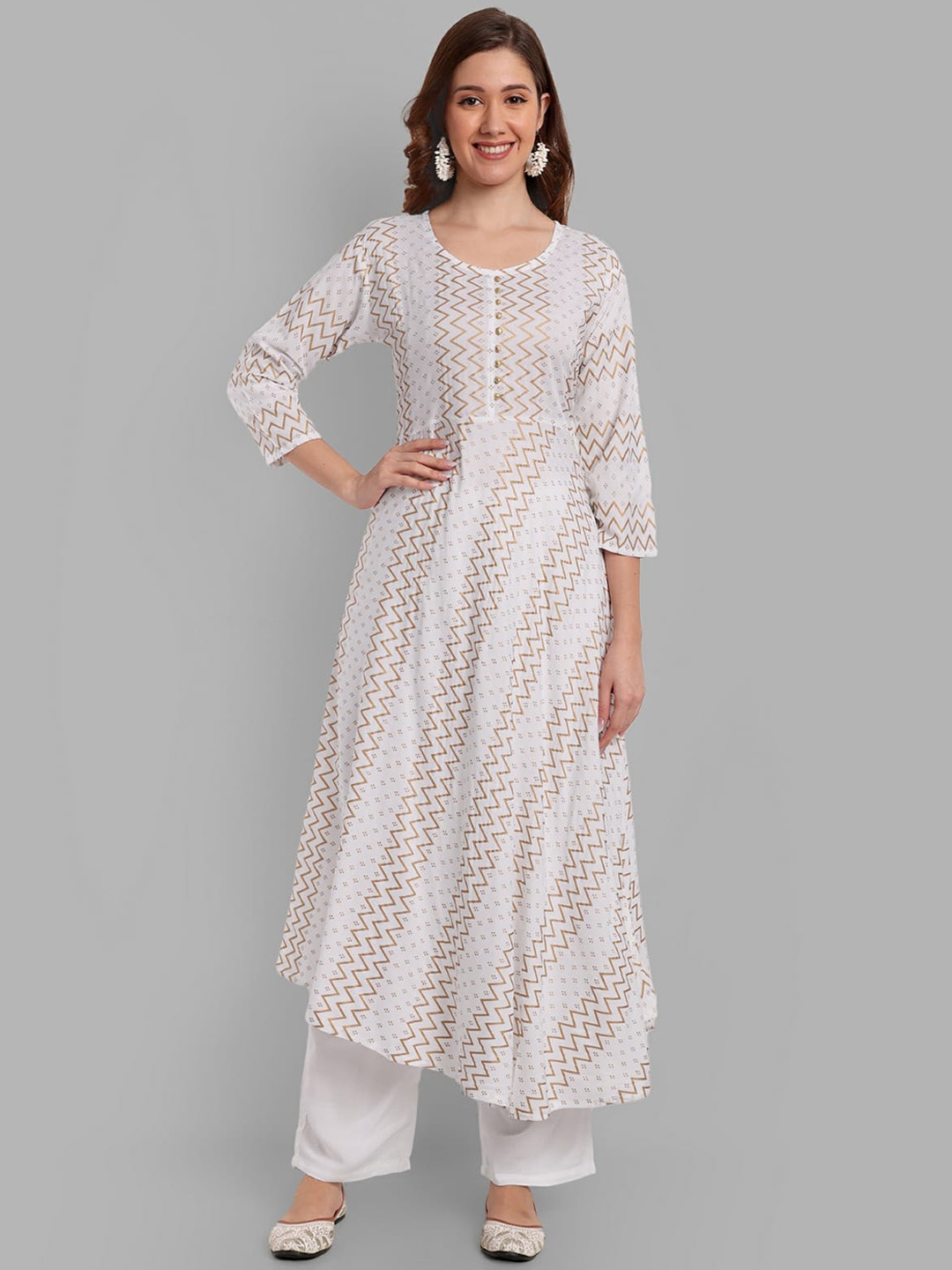 

Misti Exim Printed Empire Anarkali Kurta with Trousers, White