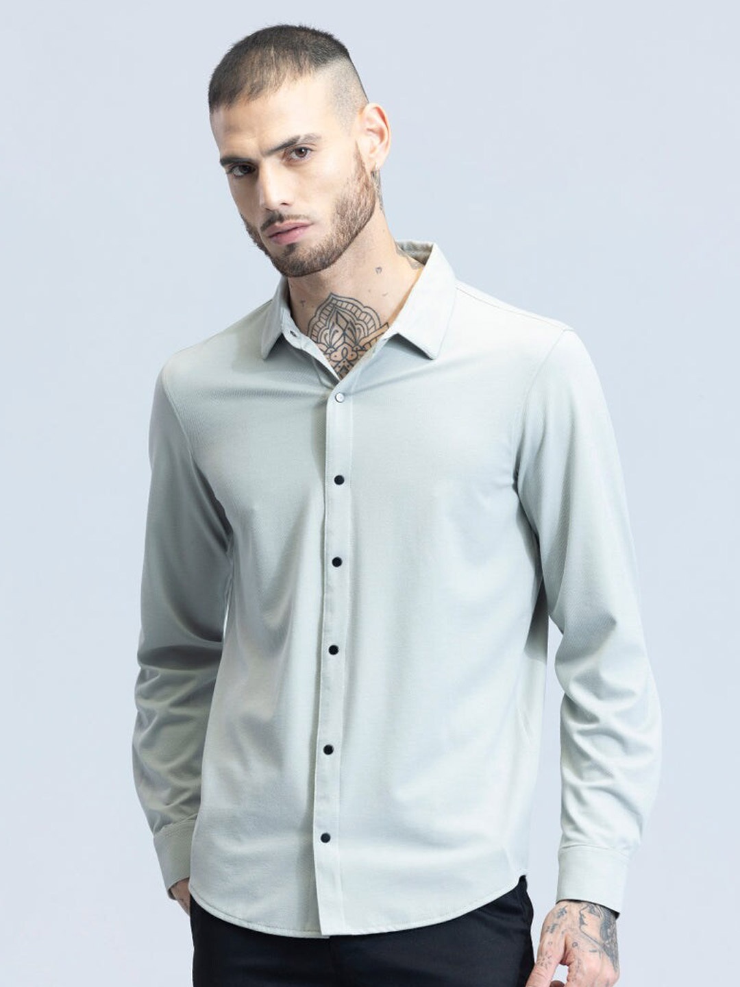 

Snitch Grey Spread Collar Classic Slim Fit Casual Shirt