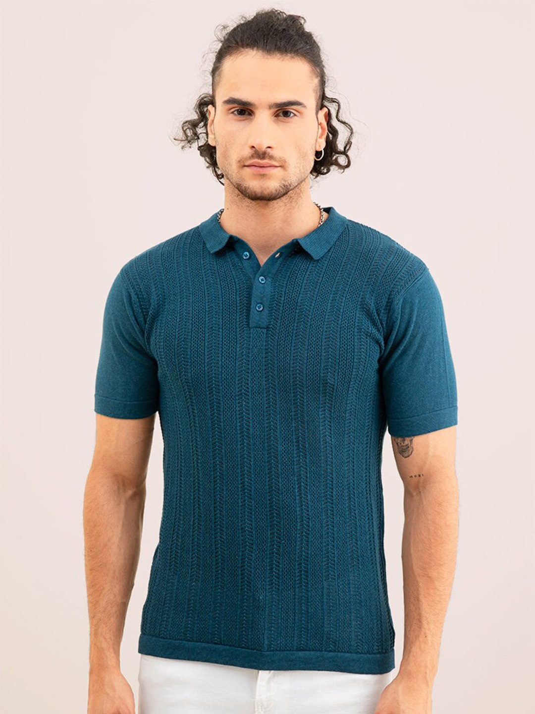 

Snitch Blue Henley Neck Cotton Slim Fit T-shirt