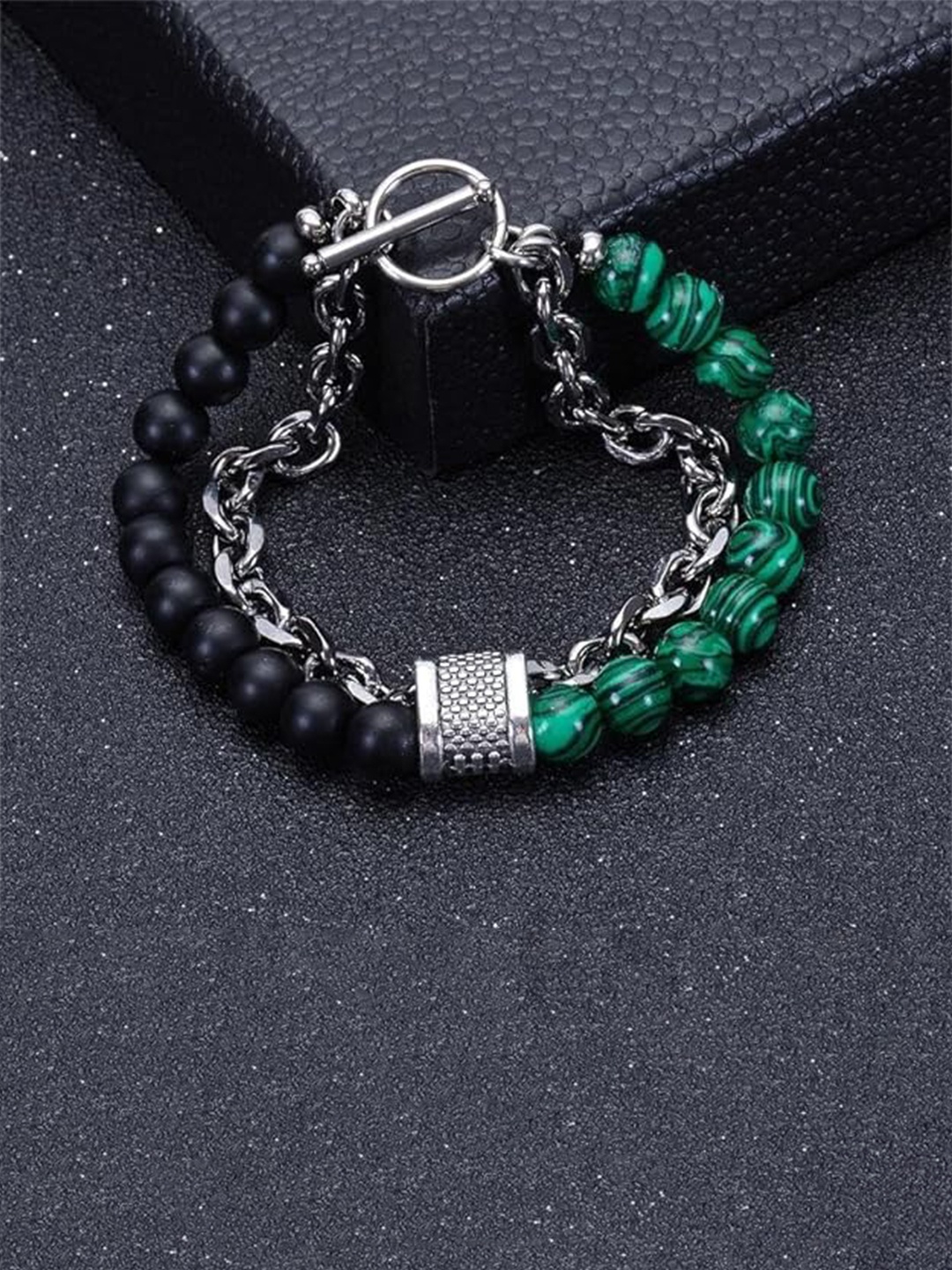 

MEENAZ Men Silver-Plated Stainless Steel Beaded Oxidised Multistrand Bracelet