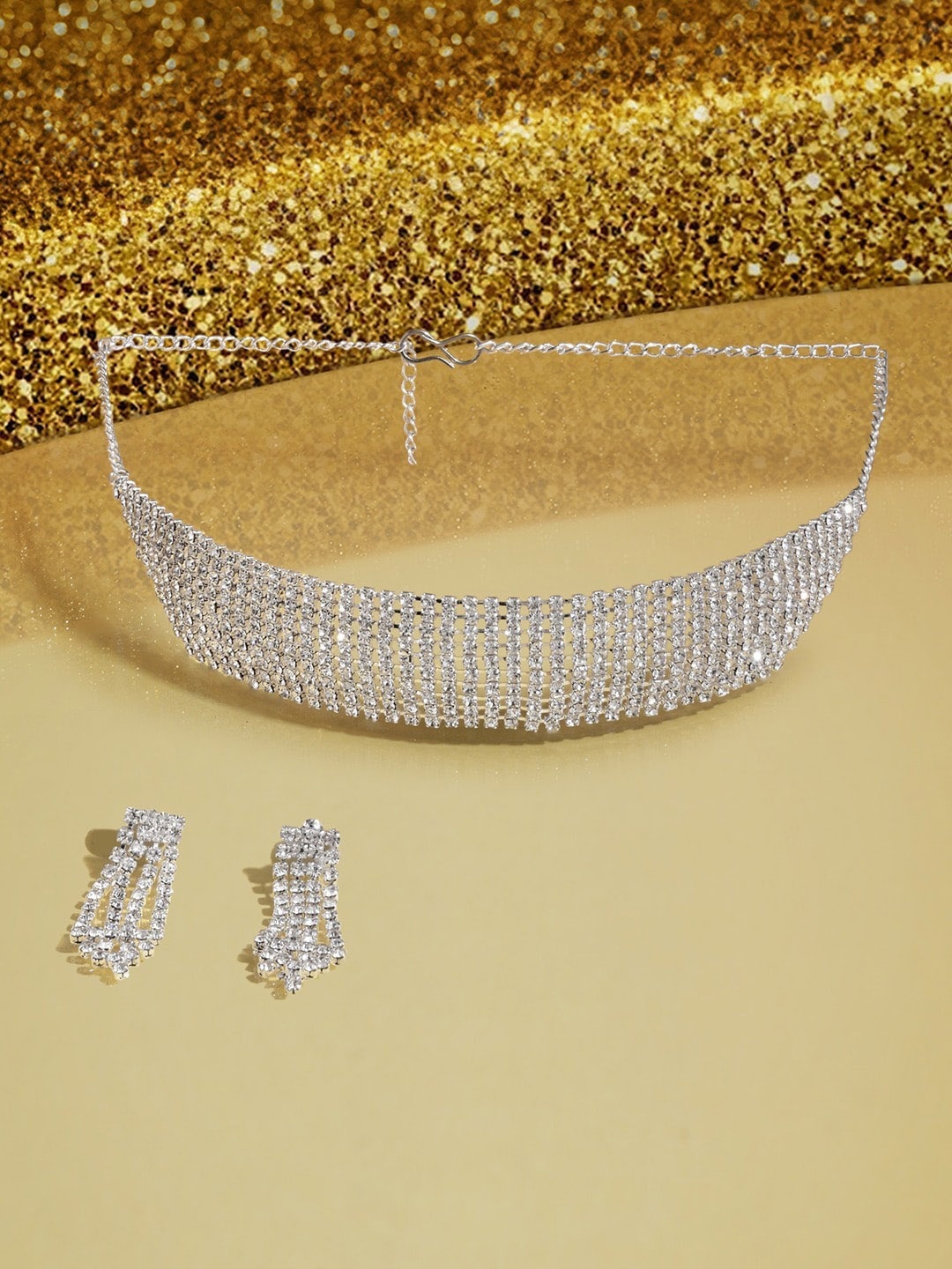 

AMI Women Silver-Plated Austrian Diamonds-Studded Necklace and Earrings