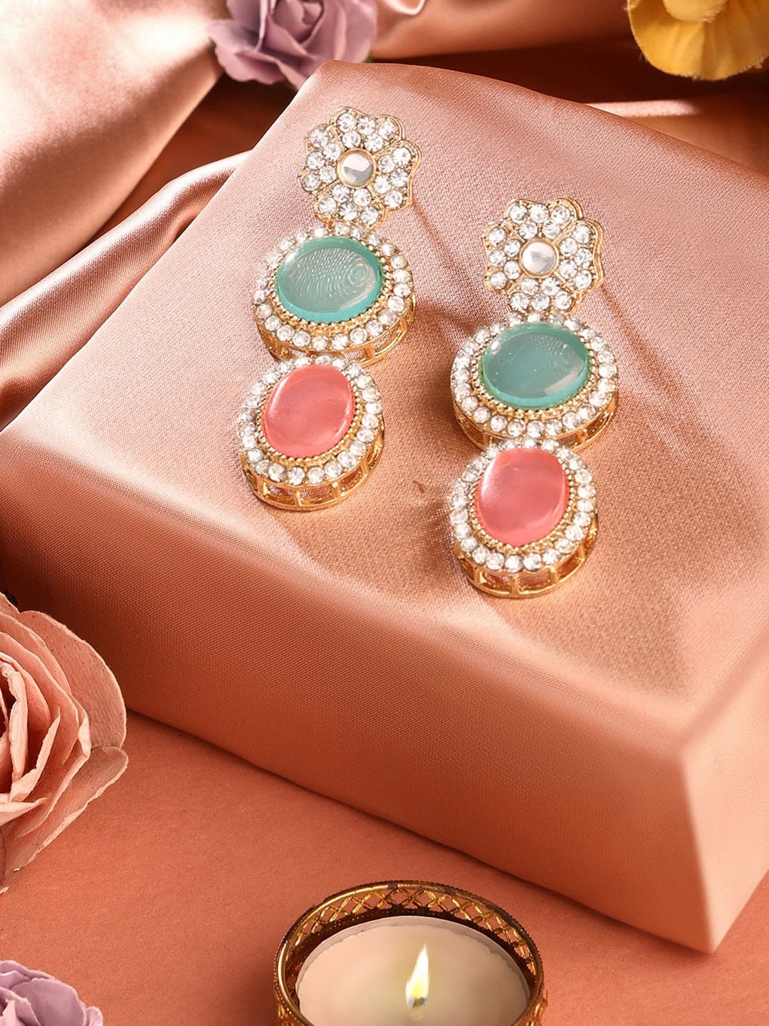 

AMI Gold-Plated Stone-Studded Drop Earrings