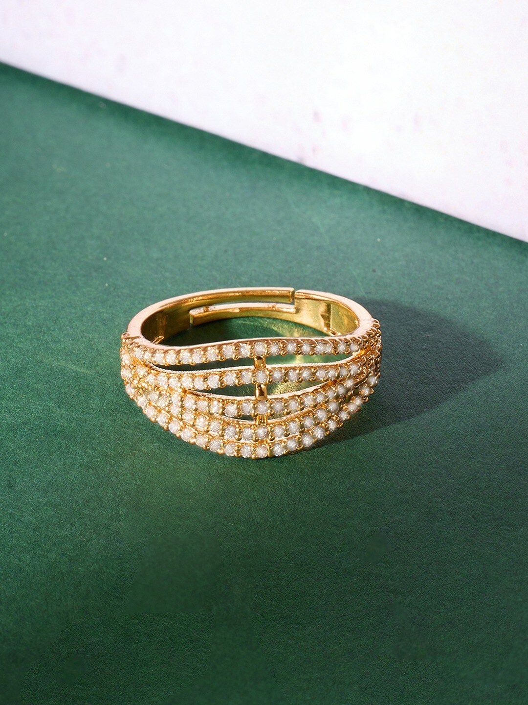 

AMI Women Gold-Plated CZ Studded Finger Ring