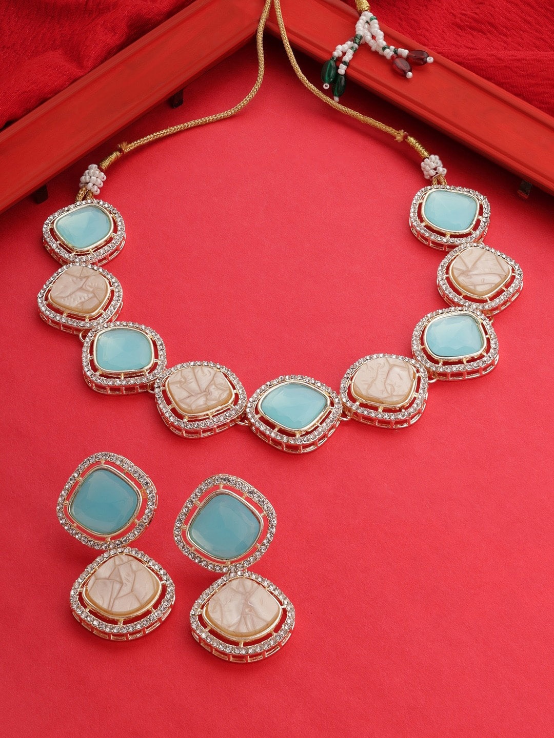 

AMI Gold-Plated Stone -Studded Beaded Jewellery Set