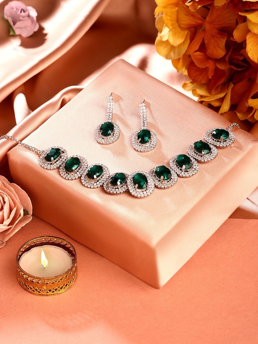

AMI Silver Plated Stones Studed Jewellery Set