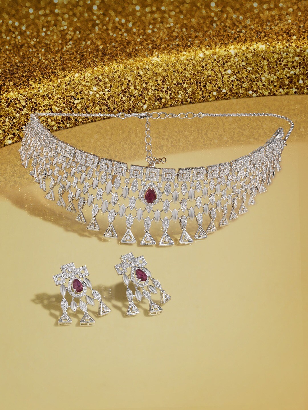 

AMI Silver-Plated Cubic Zirconia Studded Jewellery Set