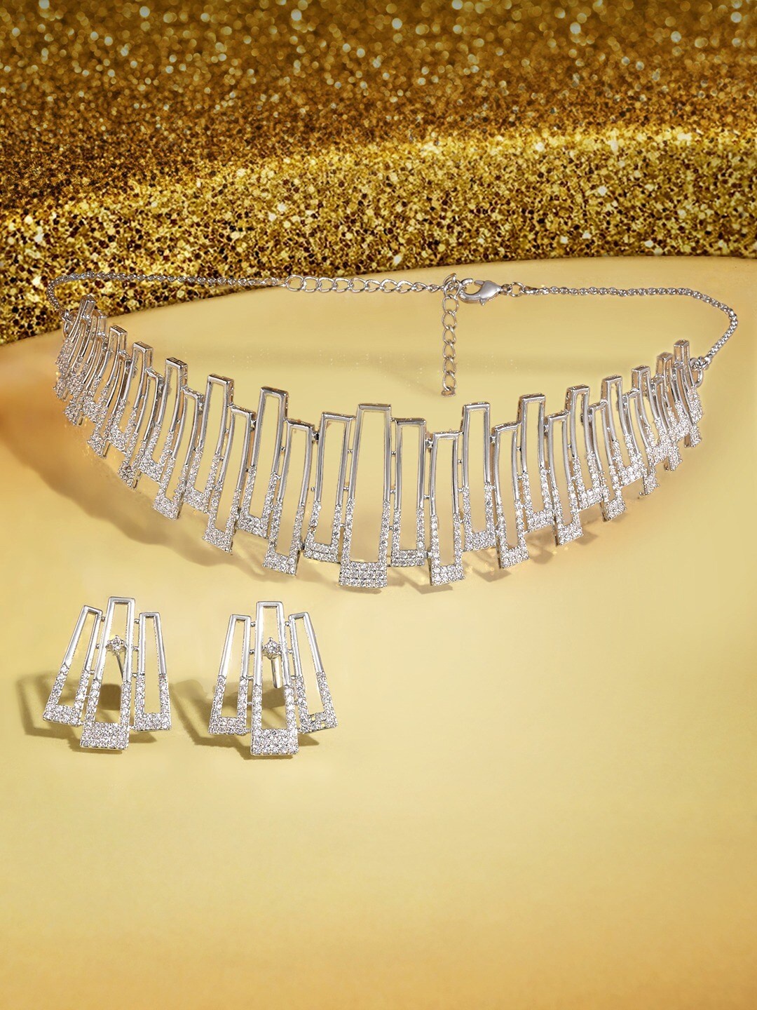 

AMI Silver Plated Cubic Zirconia Studded Jewellery Set