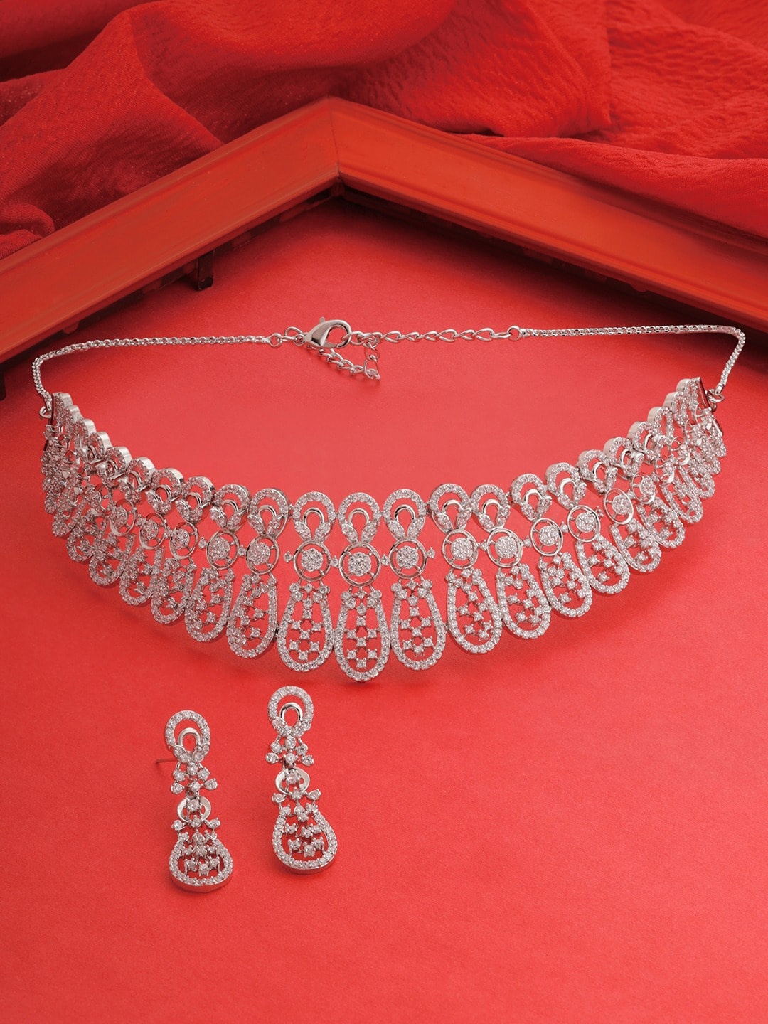 

AMI Silver-Plated Cubic Zirconia-Studded Necklace And Earrings