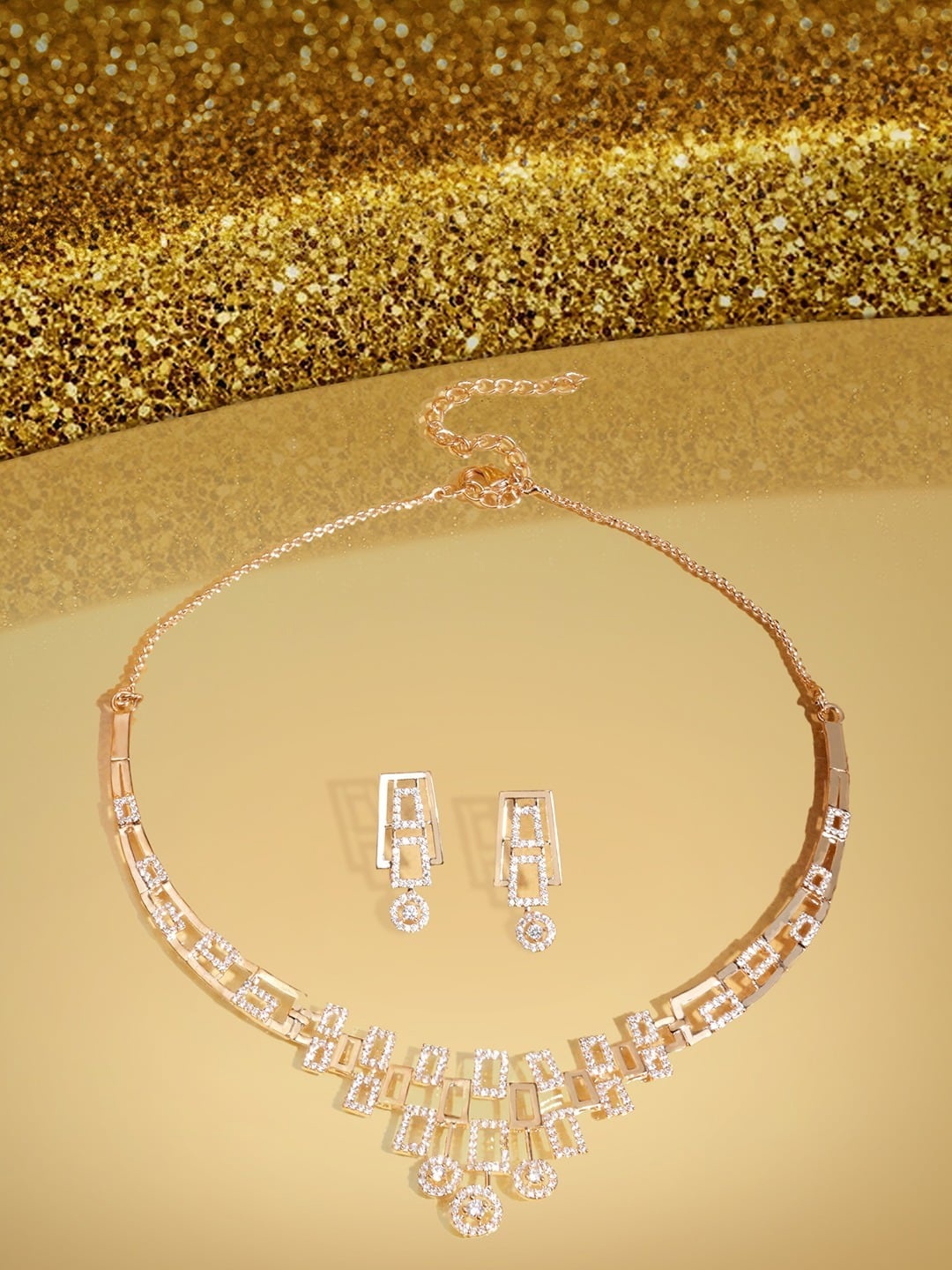 

AMI Gold-Plated Cubic Zirconia Studded Necklace With Earrings