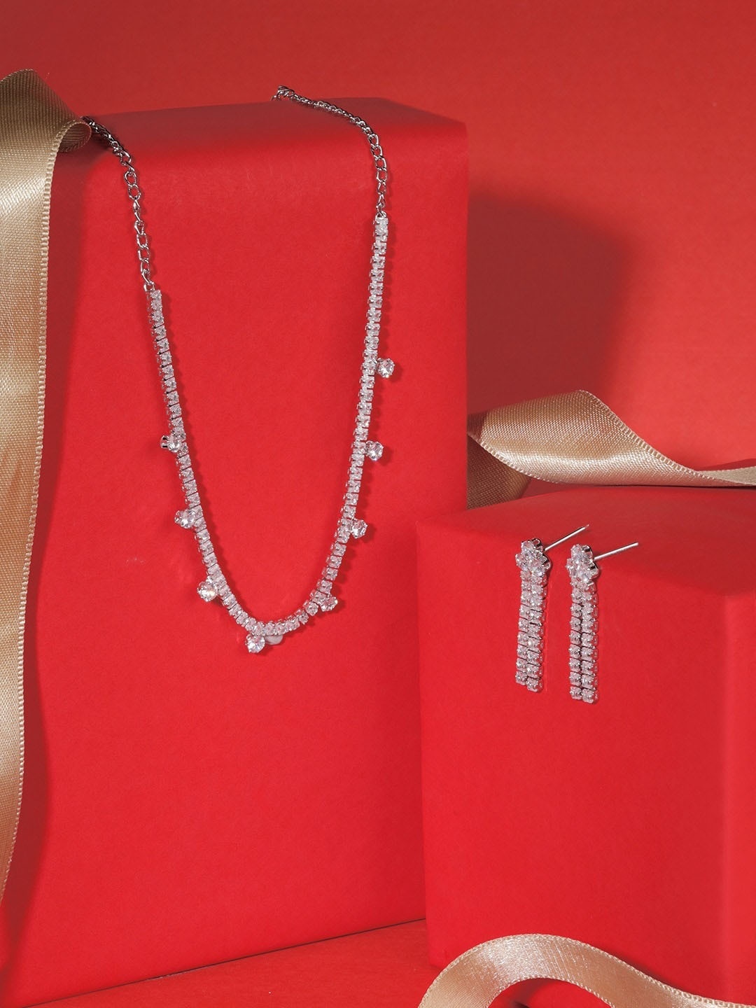 

AMI Silver-Plated Cubic Zirconia-Studded Jewellery Set