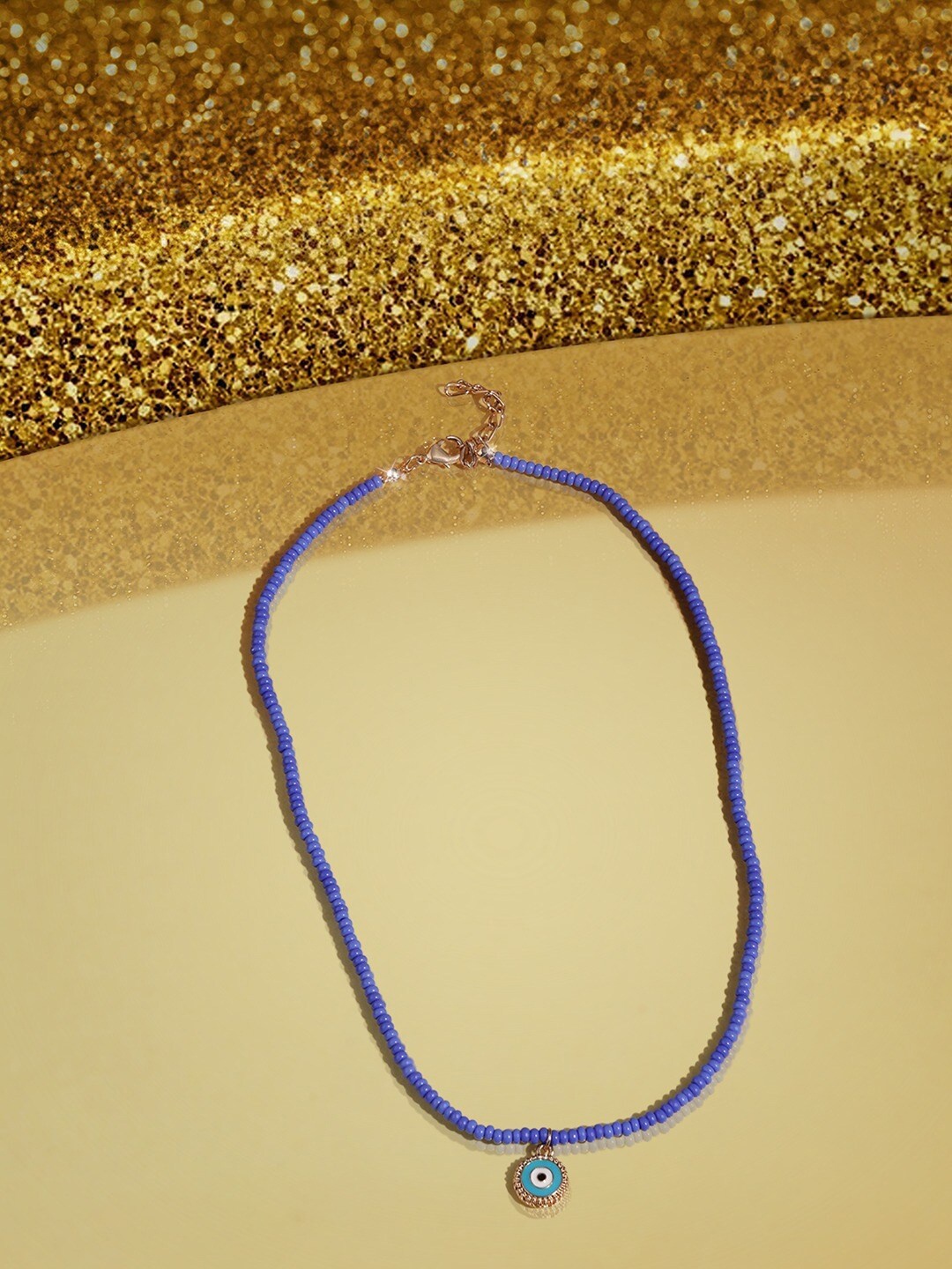 

AMI Gold-Plated Beaded Stone Studded Evil Eye Minimal Chain