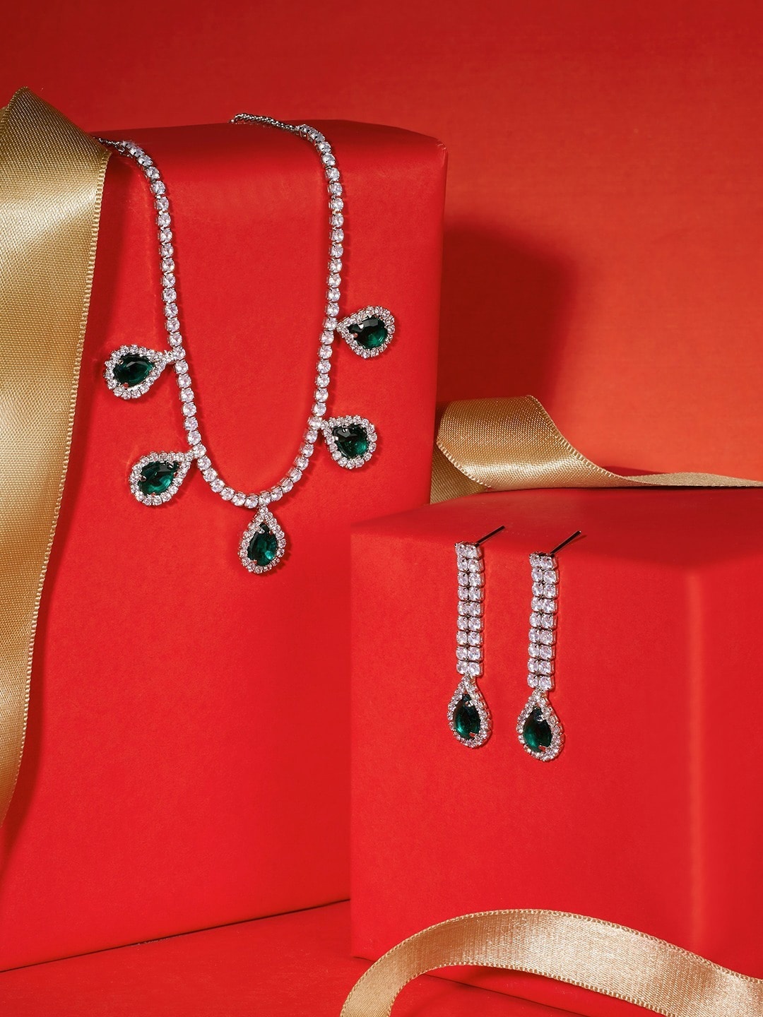 

AMI Sliver-Plated Stone-Studded Jewellery Set, Silver