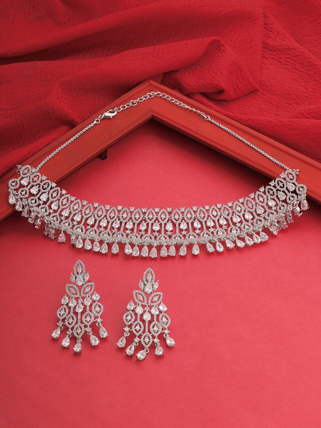 

AMI Silver Plated & Cubic Zirconia Studded Jewellery Set