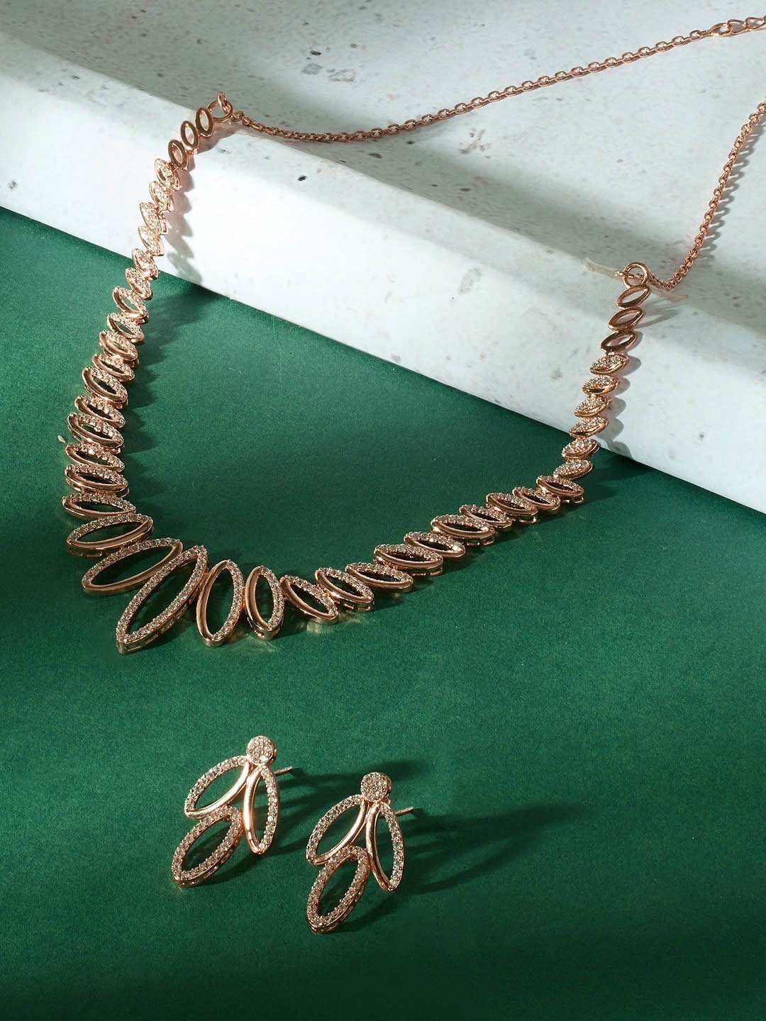 

AMI Rose Gold Plated Cubic Zirconia-Studded Necklace and Earrings