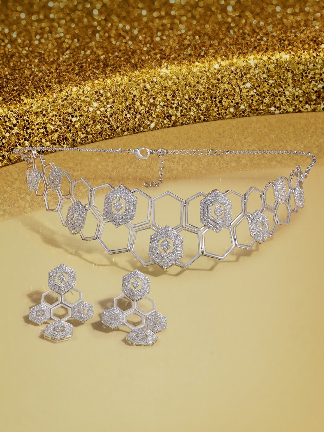 

AMI Silver Plated CZ Studded Jewellery Set