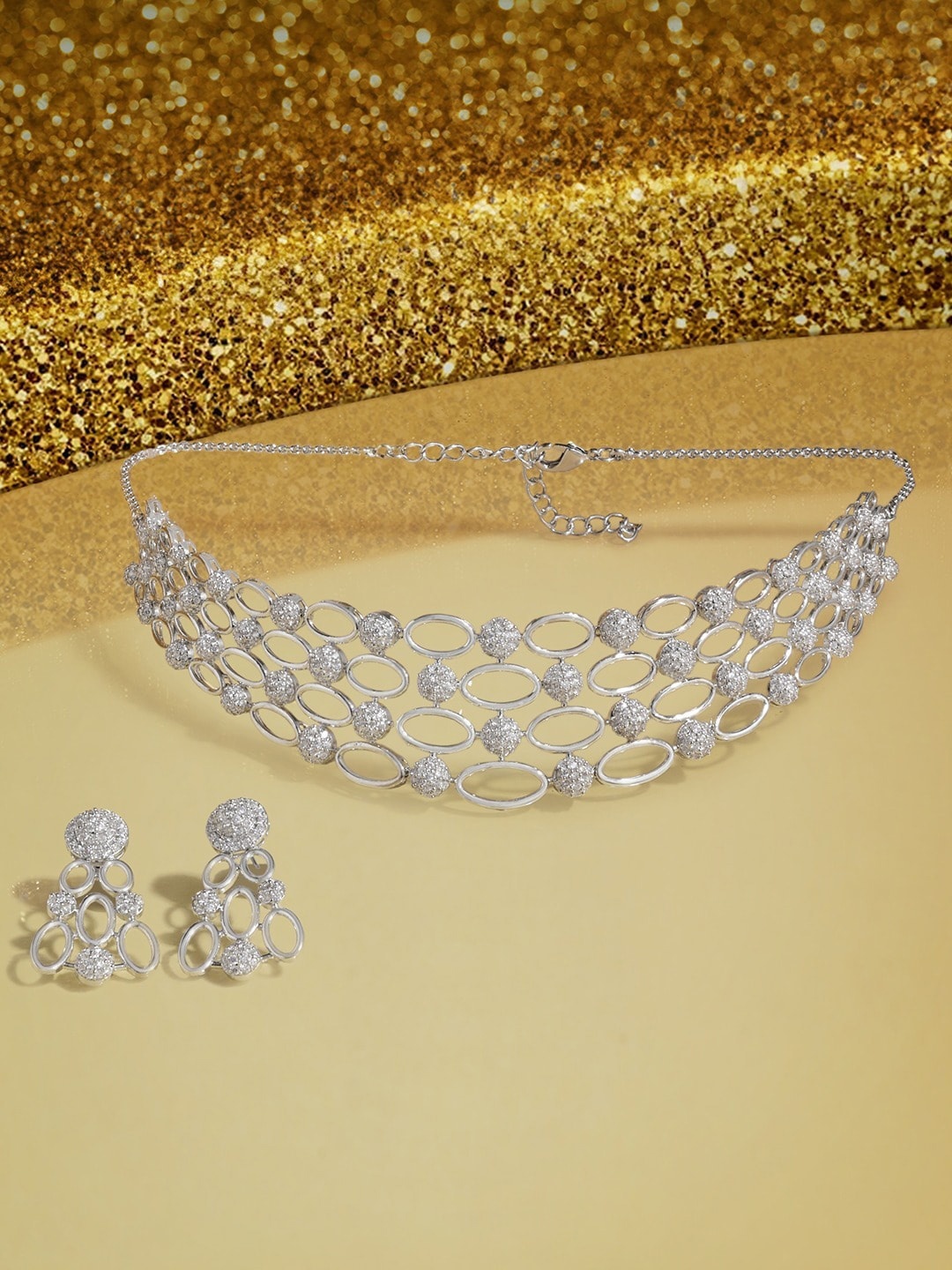 

AMI Silver-Plated Cubic Zirconia-Studded Jewellery Set