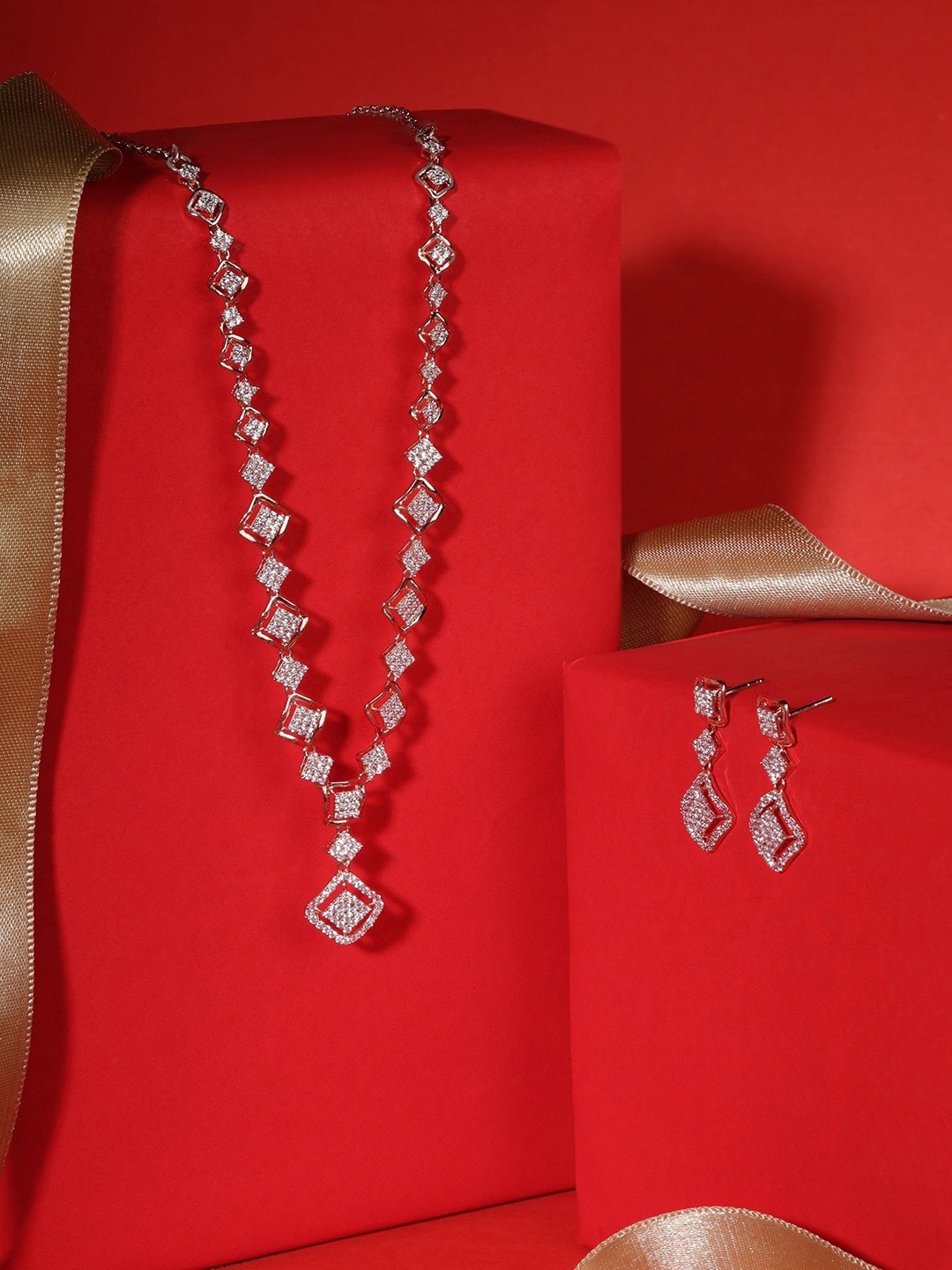 

AMI Rose Gold Plated & CZ Studded Jewellery Set