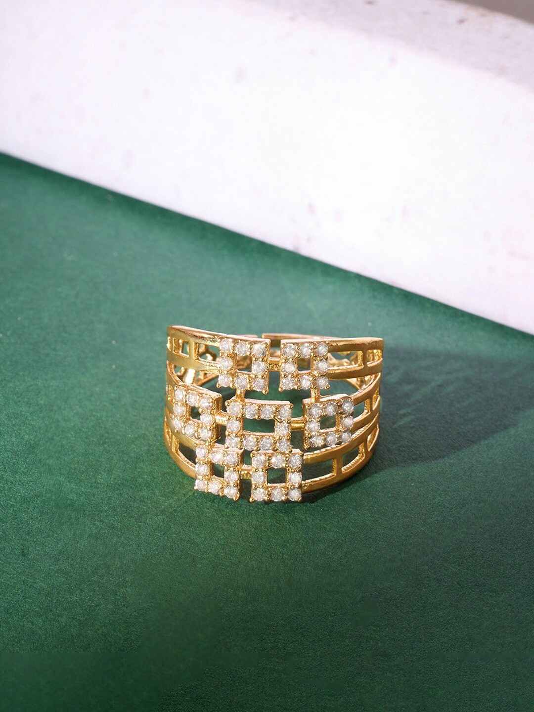 

AMI Gold Plated CZ Stone Studded Finger Ring