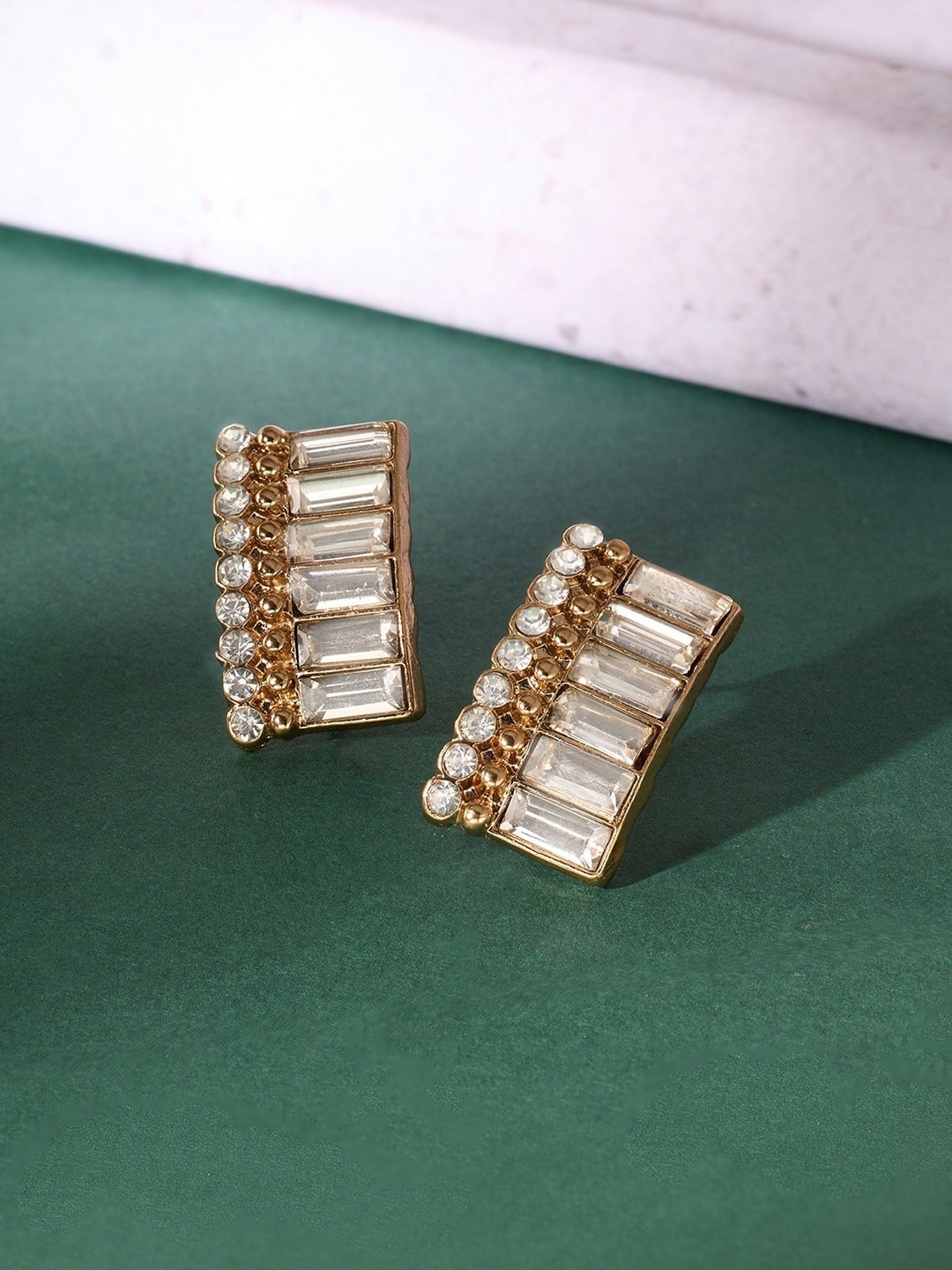 

AMI Gold-Plated Stone-Studded Contemporary Studs Earrings