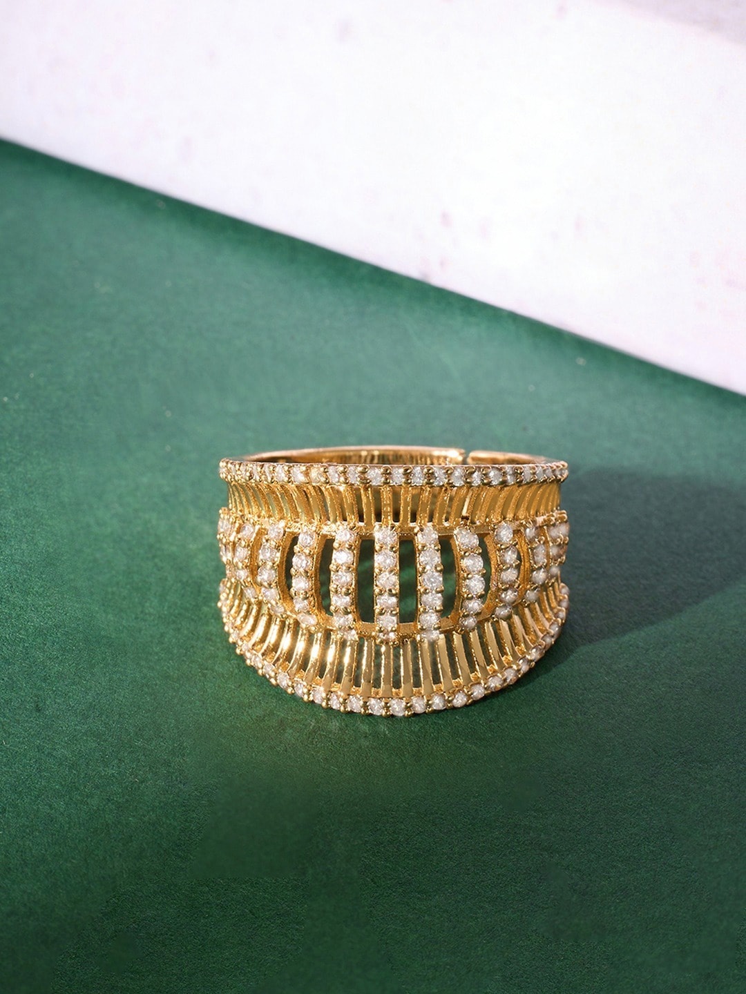 

AMI Gold-Plated CZ-Studded Finger Ring