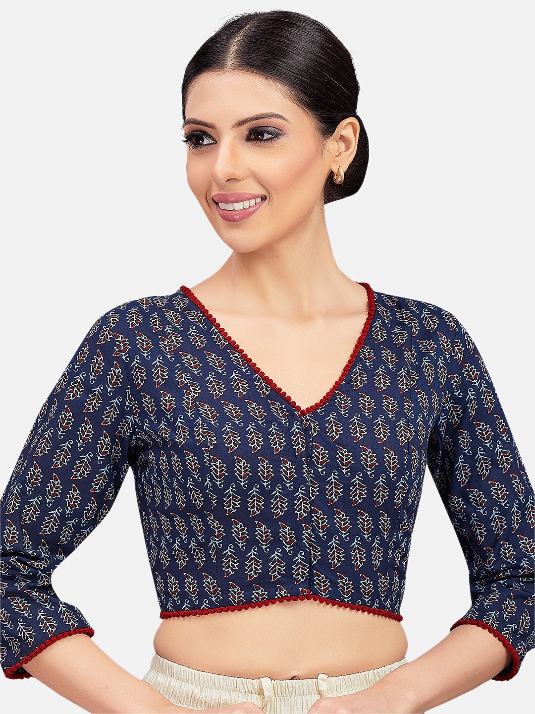 

Studio Shringaar Printed Cotton Saree Blouse, Navy blue