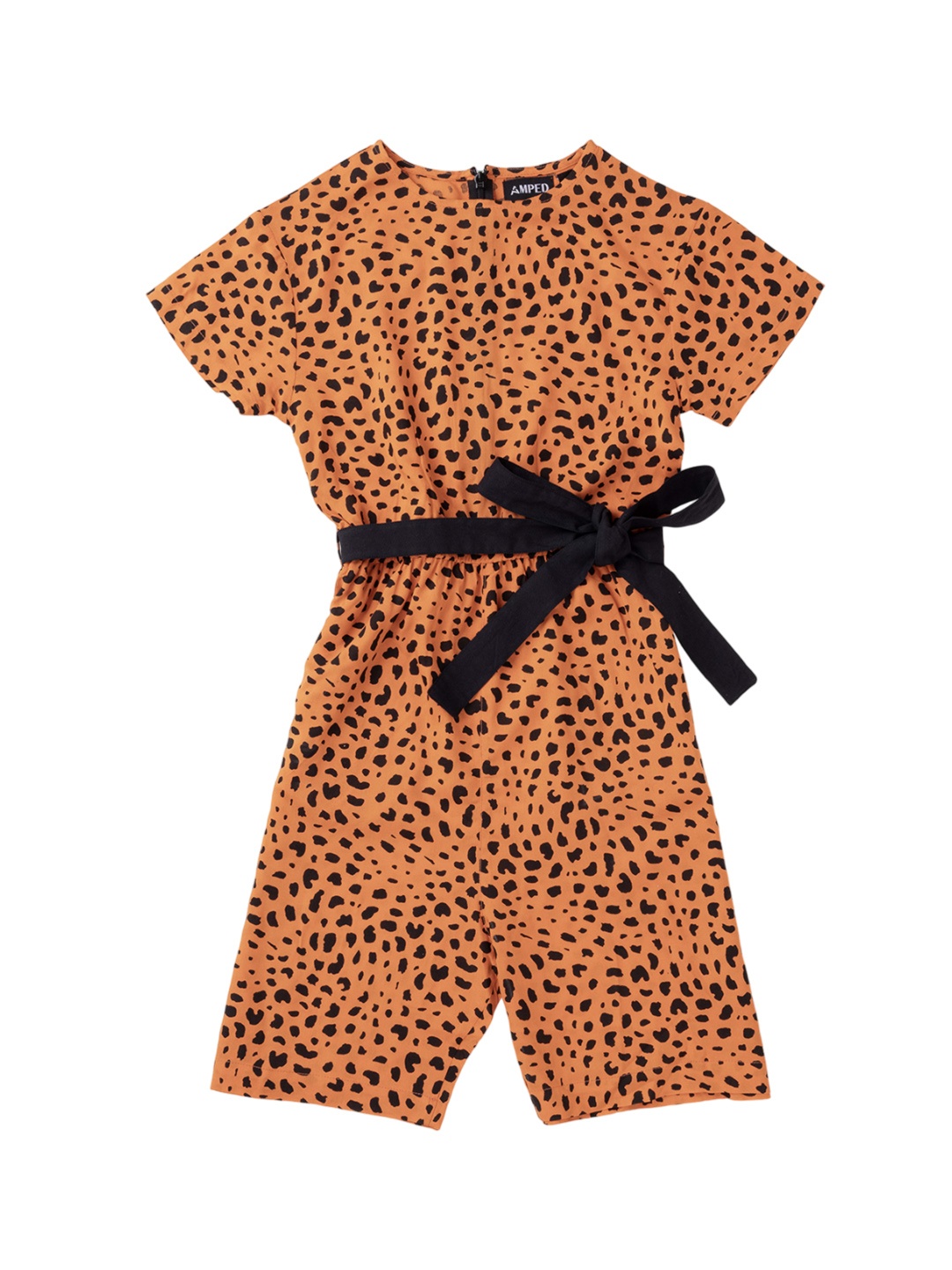 

AMPED Girl Leopard Printed Cotton Jumpsuit, Orange