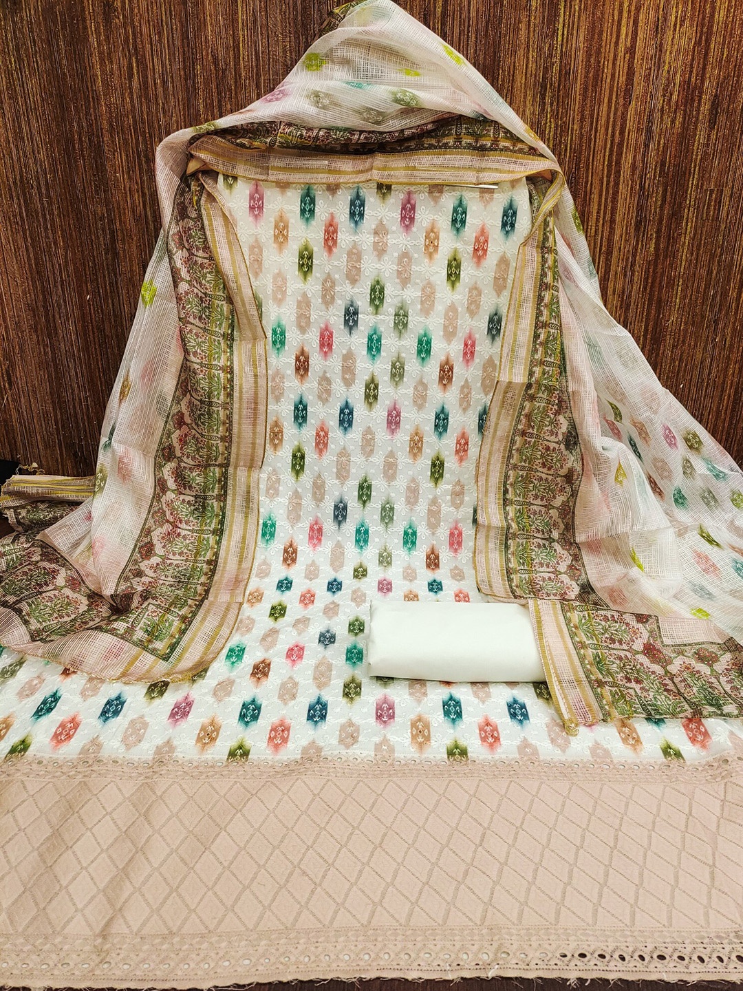 

LeeliPeeri Designer Ethnic Motifs Printed Unstitched Dress Material, Peach